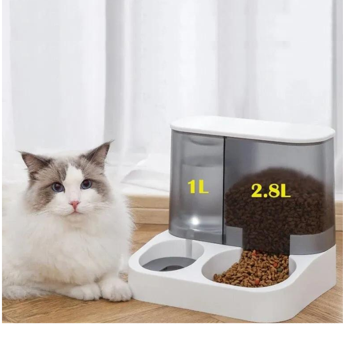 Dispenser PetMix 2 em 1, compartimentos para água e ração